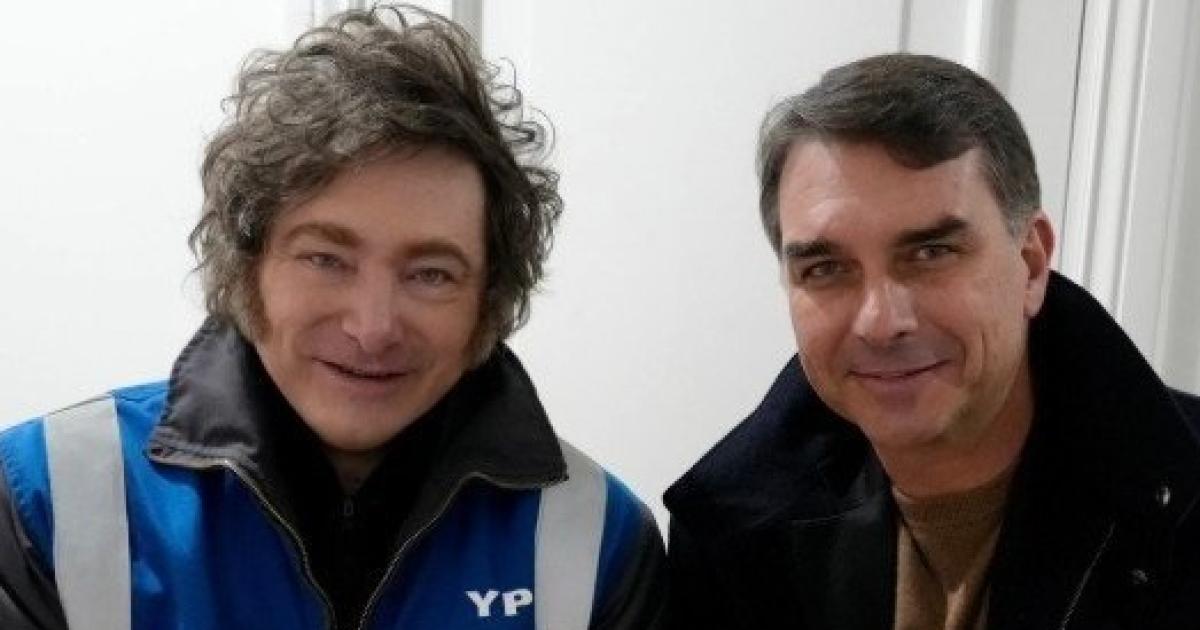 Milei y Flavio Bolsonaro, alianza bajo las Fuerzas del Cielo.