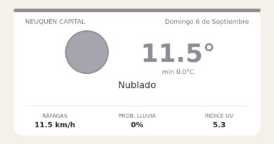 Clima en Neuquén Capital del Domingo 6 de Septiembre: máxima de 11.5°C y cielo nublado